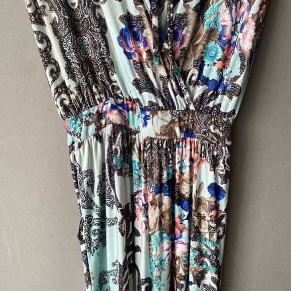 Adrienne sz S teal white deep plunge jumpsuit - Picture 10 of 11